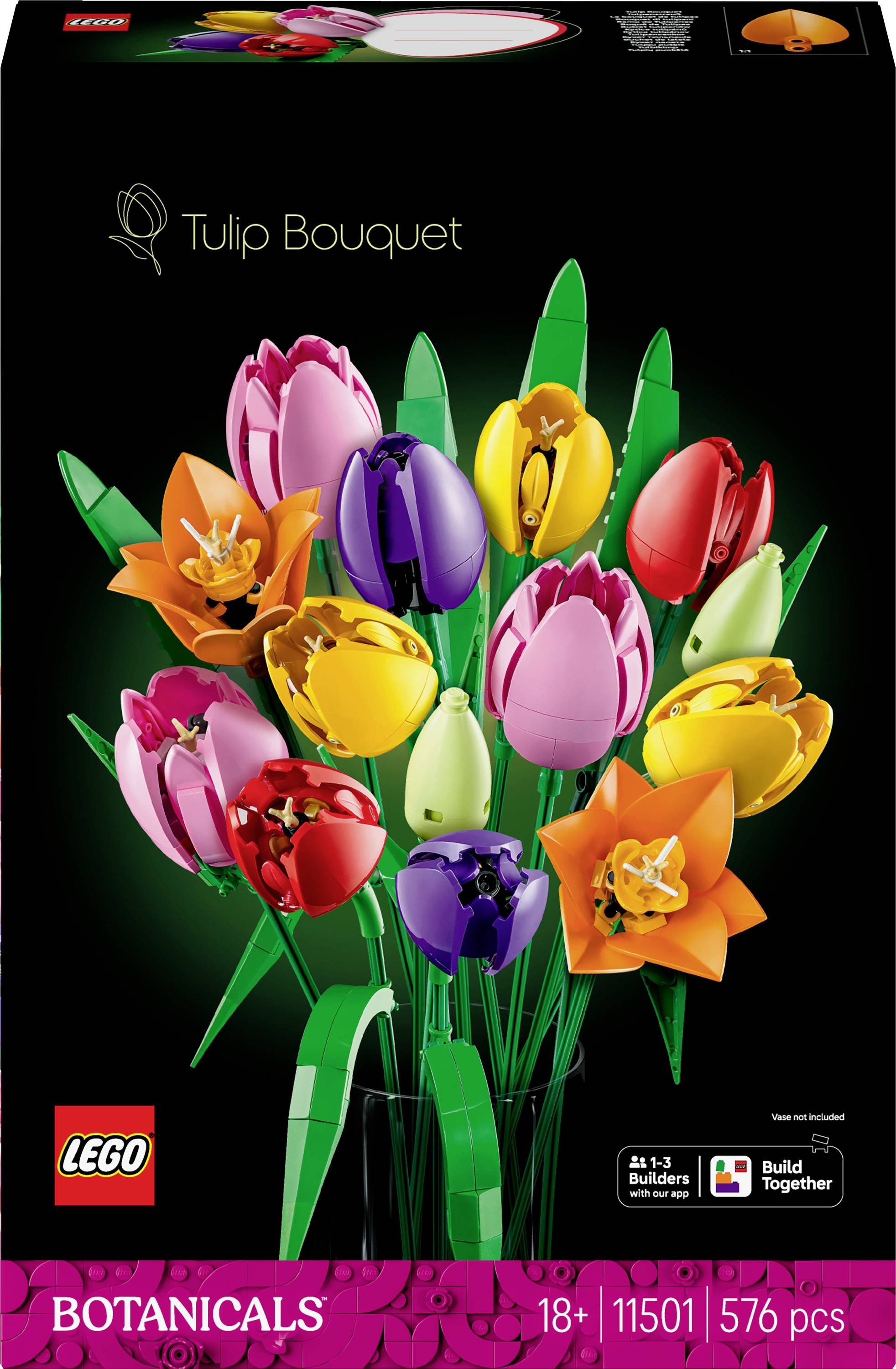 Lego Botanicals Tulip Blumenstrauß, Set für Personen ab 18 Jahren, mit farbenfrohen Tulpen- und Blumendesigns, bestehend aus 576 Teilen.