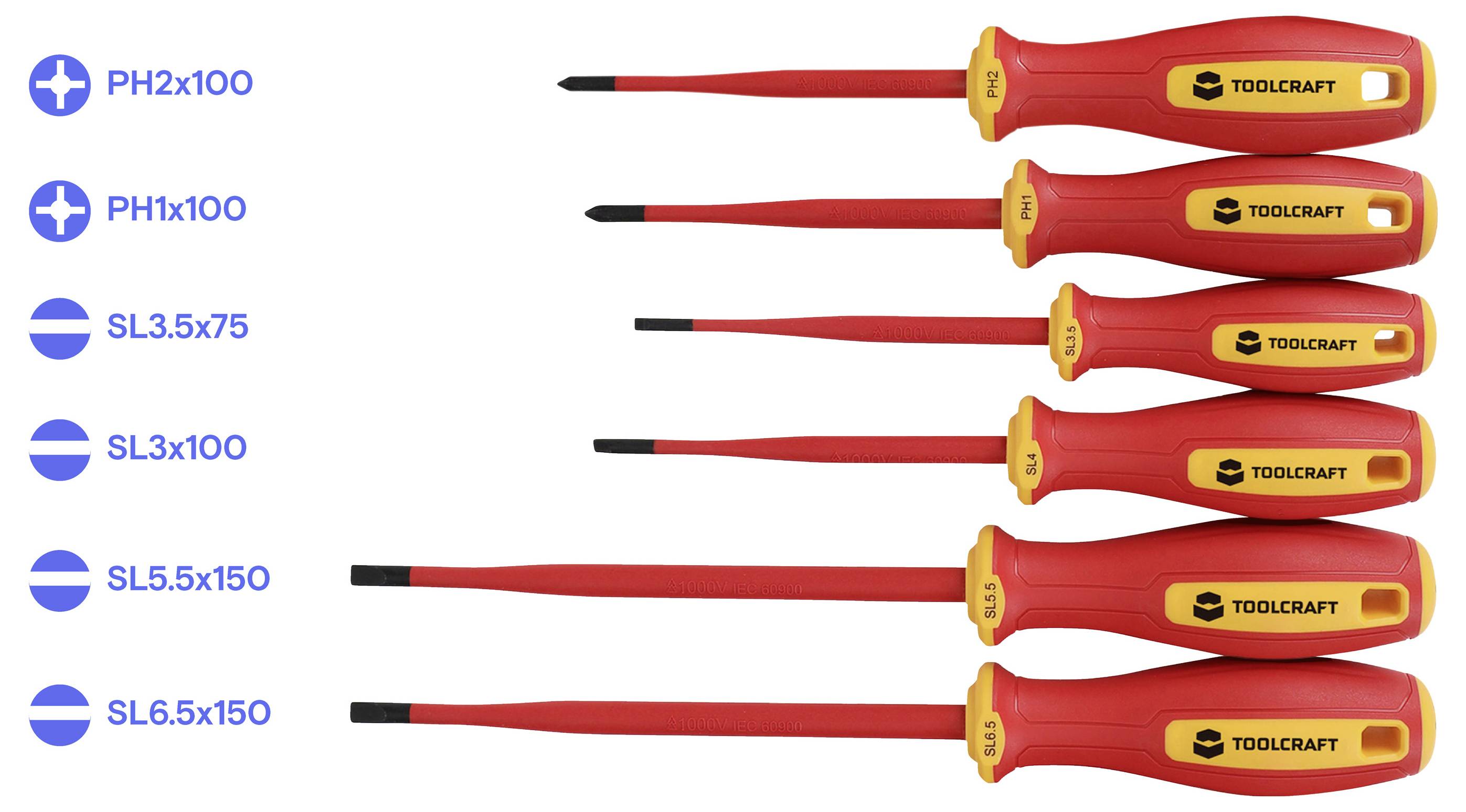 TOOLCRAFT VDE, Werkstatt, Elektrotechnik und Feinwerktechnik Schraubendreher-Set 6teilig Schlitz, Kreuzschlitz Phillips