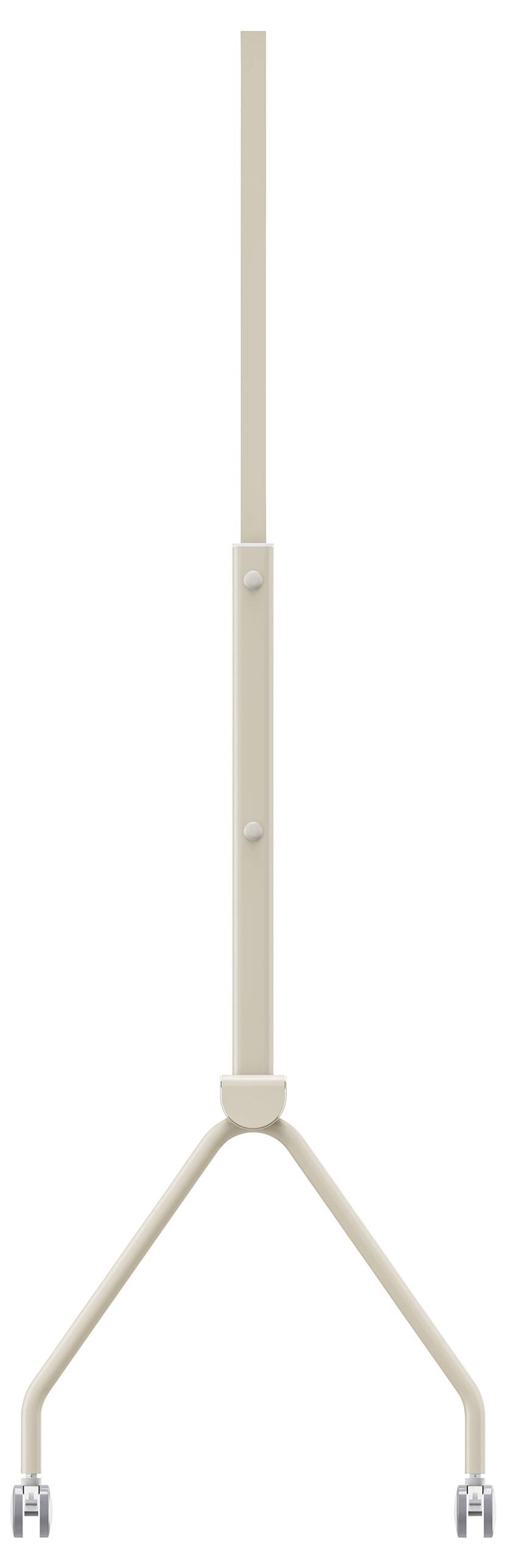 Ein beiger Ständer mit Rollen an der Basis, konzipiert zur Unterstützung von Geräten oder Ausrüstungen.