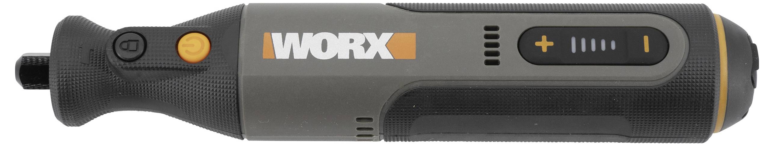 Ein schwarzer und grauer kabelloser Schraubendreher mit dem Markennamen „WORX