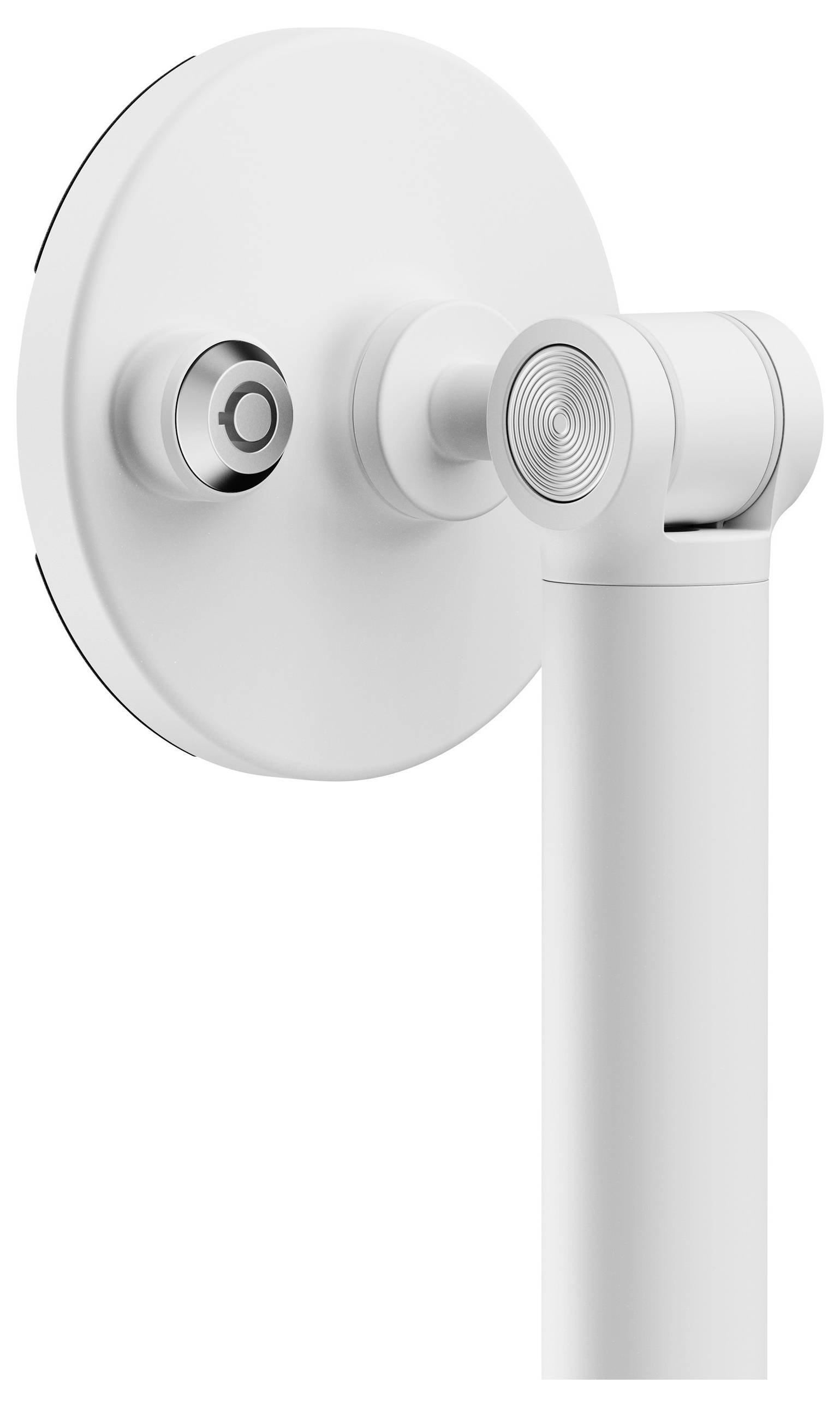 Eine elegante, moderne wandmontierte Überwachungskamera mit zylindrischem Gehäuse und rundem Sockel, konzipiert für die Außenüberwachung.