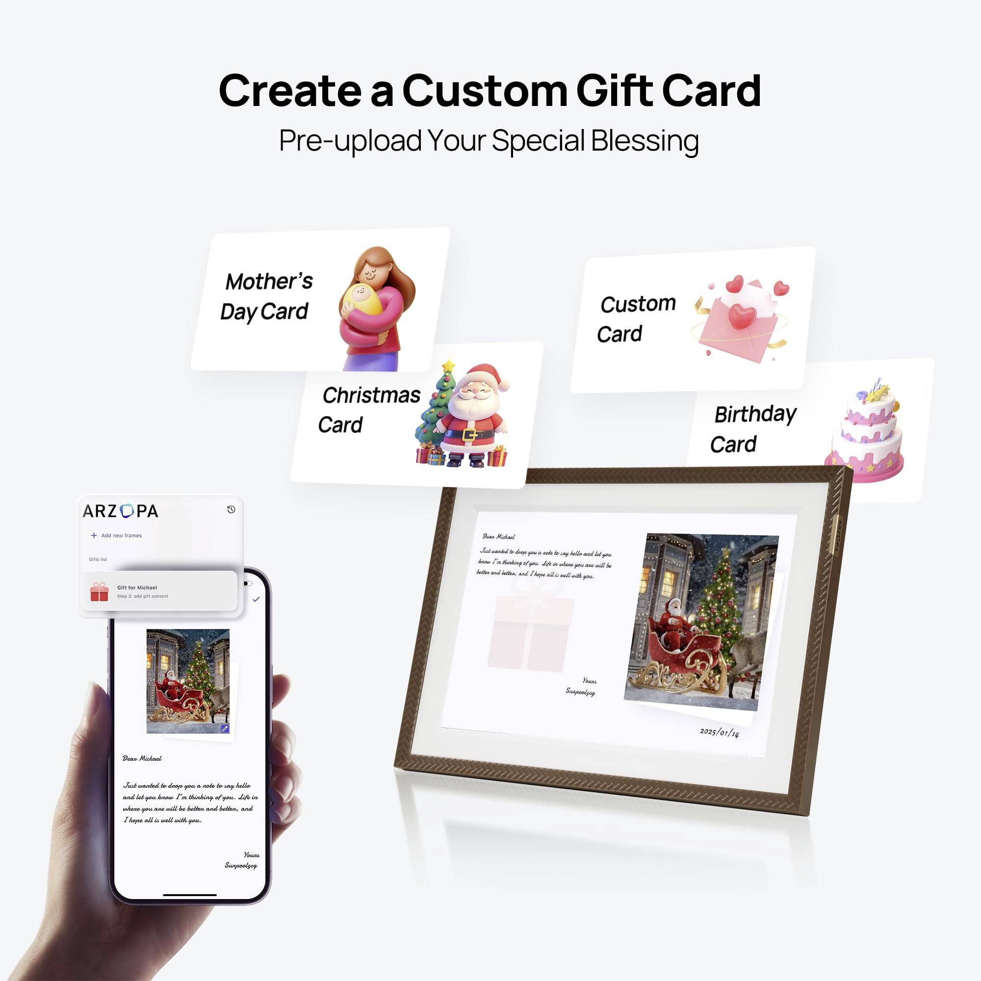 Arzopa D10 brown Digitaler Bilderrahmen 25.7cm 10.1 Zoll EEK: B (A - G) 1280 x 800 Pixel 32GB Braun