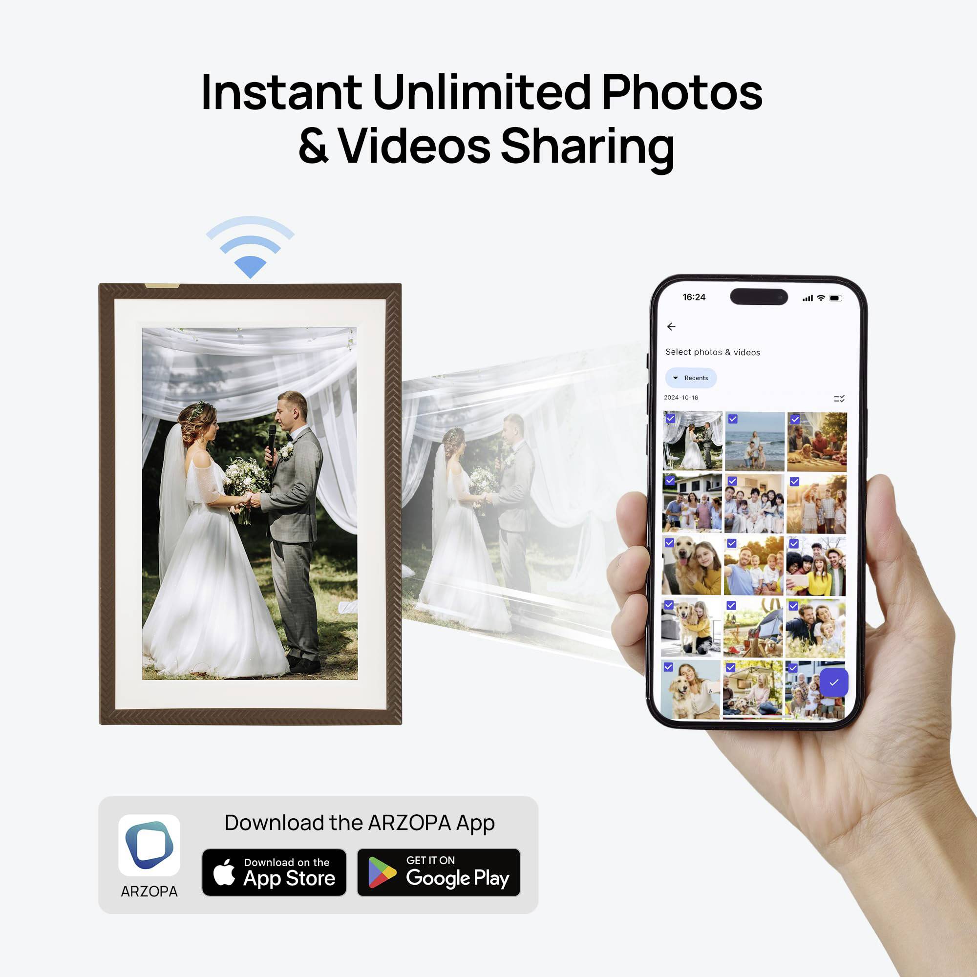 Arzopa D10 brown Digitaler Bilderrahmen 25.7cm 10.1 Zoll EEK: B (A - G) 1280 x 800 Pixel 32GB Braun