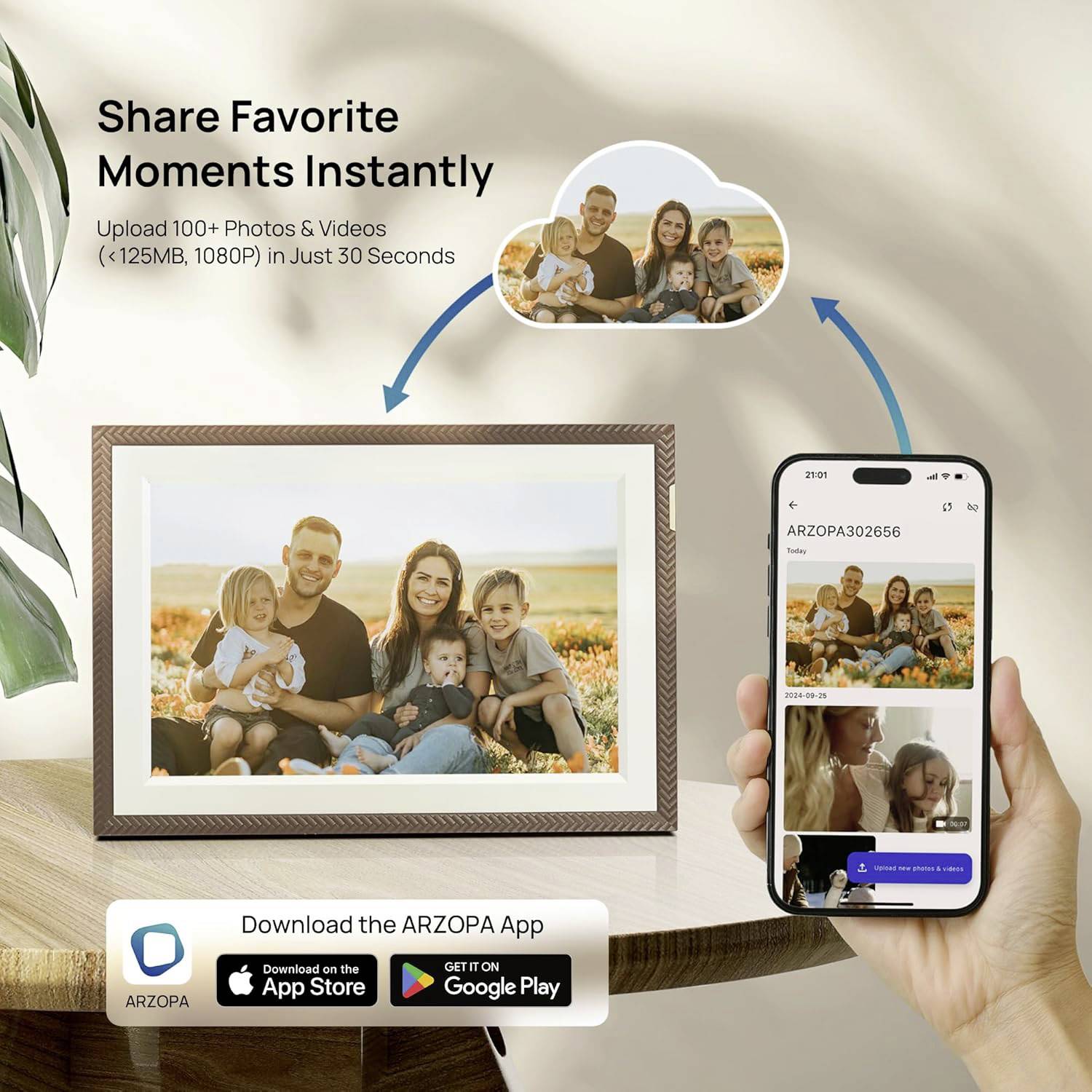 Arzopa D10 brown Digitaler Bilderrahmen 25.7cm 10.1 Zoll EEK: B (A - G) 1280 x 800 Pixel 32GB Braun