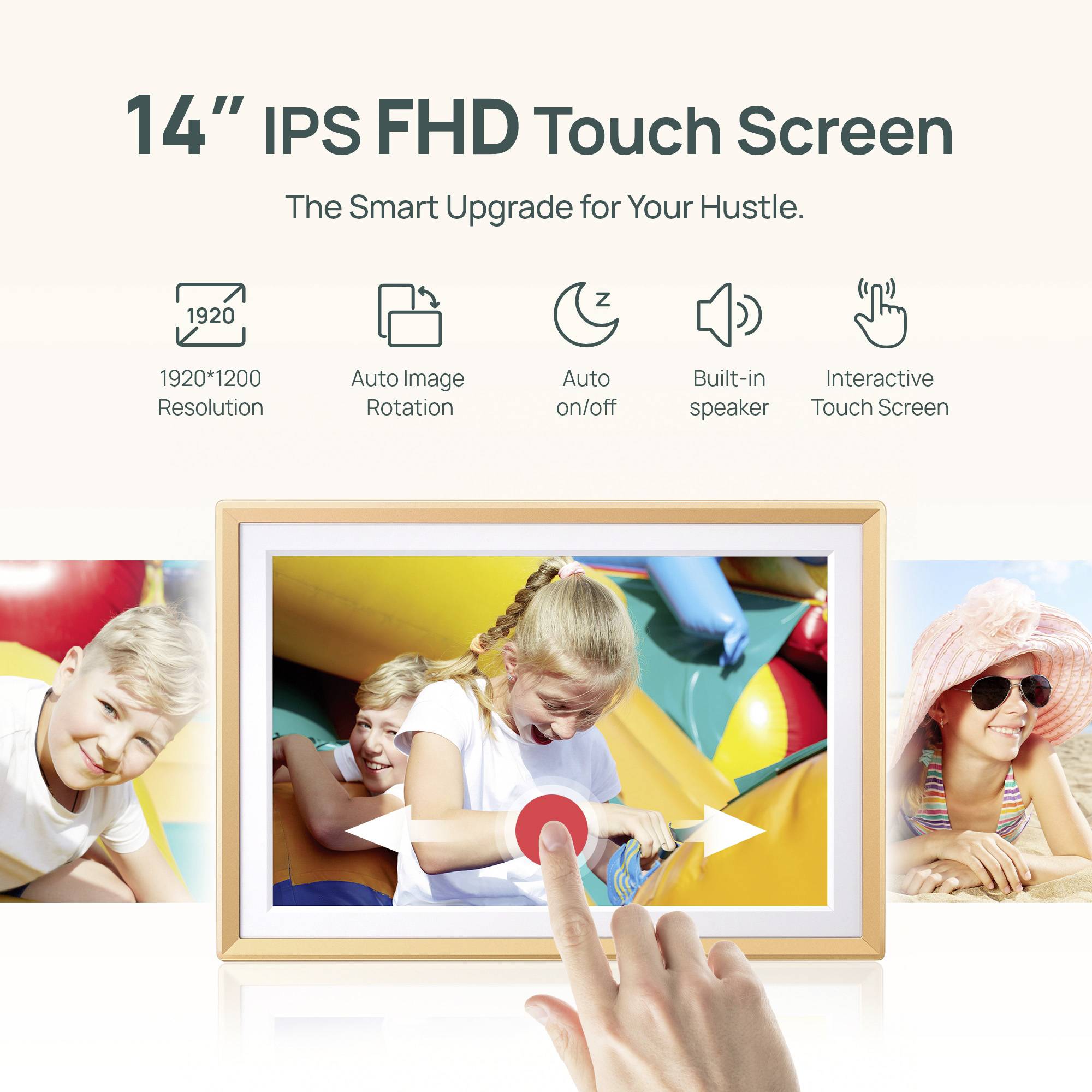 Arzopa D14 Digitaler Bilderrahmen 35.6cm 14 Zoll EEK: A (A - G) 1920 x 1200 Pixel 32GB Gelbgold