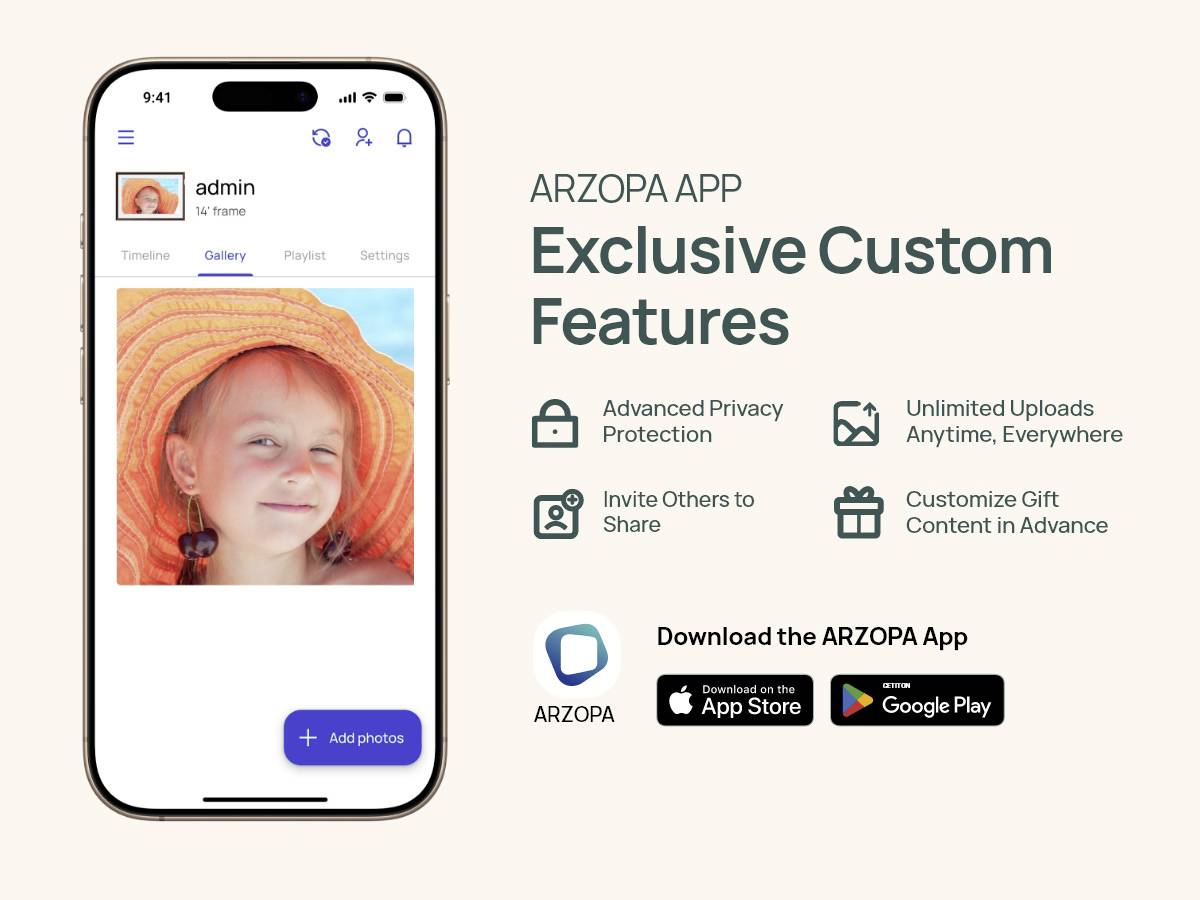 Arzopa D14 Digitaler Bilderrahmen 35.6cm 14 Zoll EEK: A (A - G) 1920 x 1200 Pixel 32GB Gelbgold