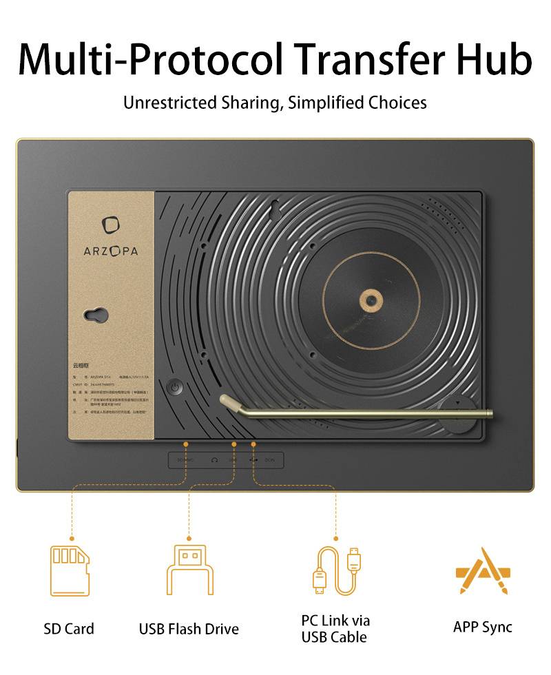 Arzopa D14 Digitaler Bilderrahmen 35.6cm 14 Zoll EEK: A (A - G) 1920 x 1200 Pixel 32GB Gelbgold