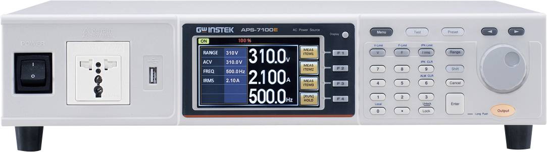 Ein elektronisches Netzteil mit einer digitalen Anzeige, die Einstellungen für Spannung (310,0 V), Stromstärke (2,10 A) und Leistung (500,0 W) zeigt.