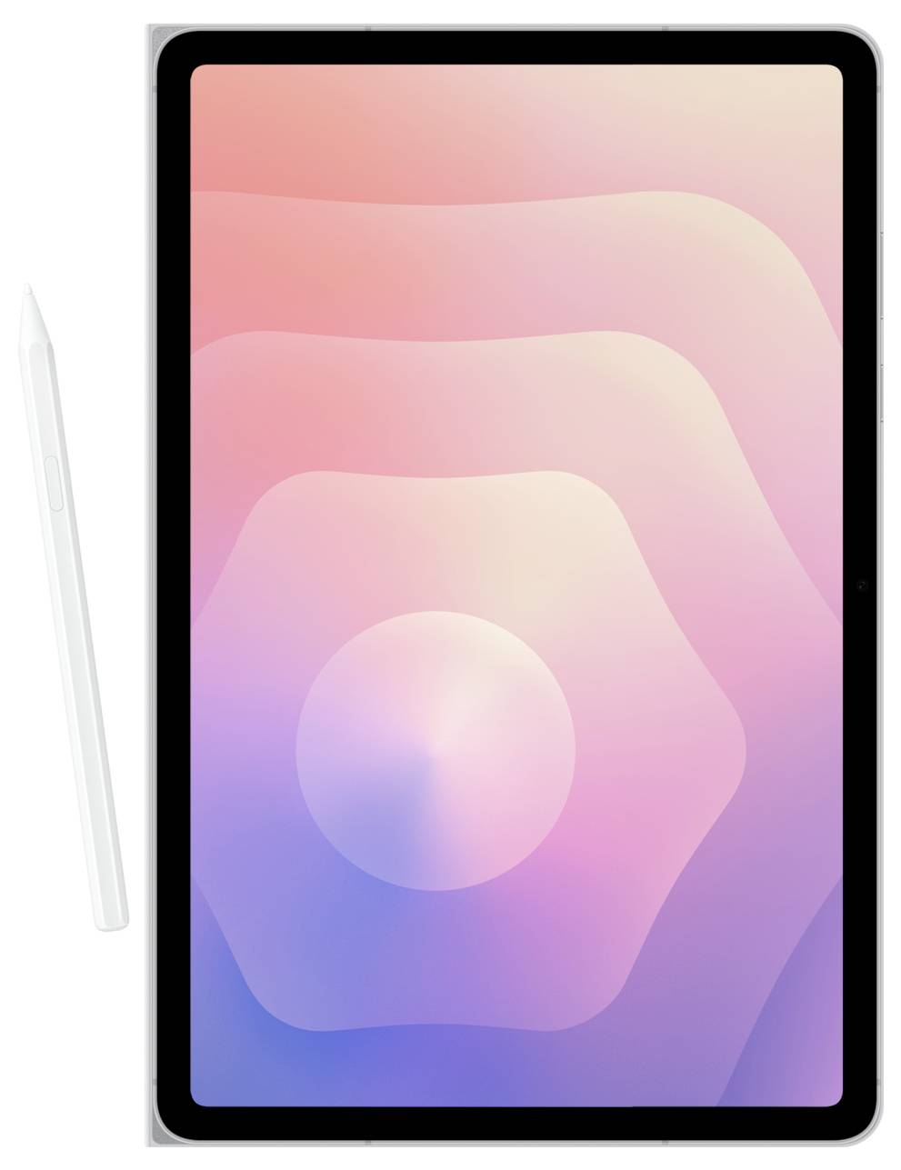 Tablet mit Spiralverlaufsdesign auf dem Bildschirm und Stylus daneben platziert.
