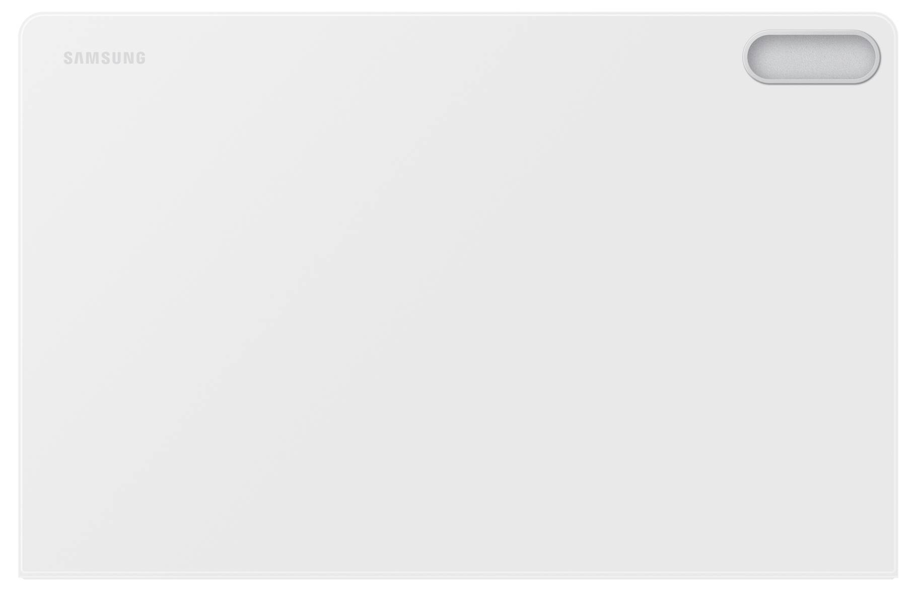 Ein weißes Samsung-Schneidebrett mit einer Griffaussparung in der oberen rechten Ecke.