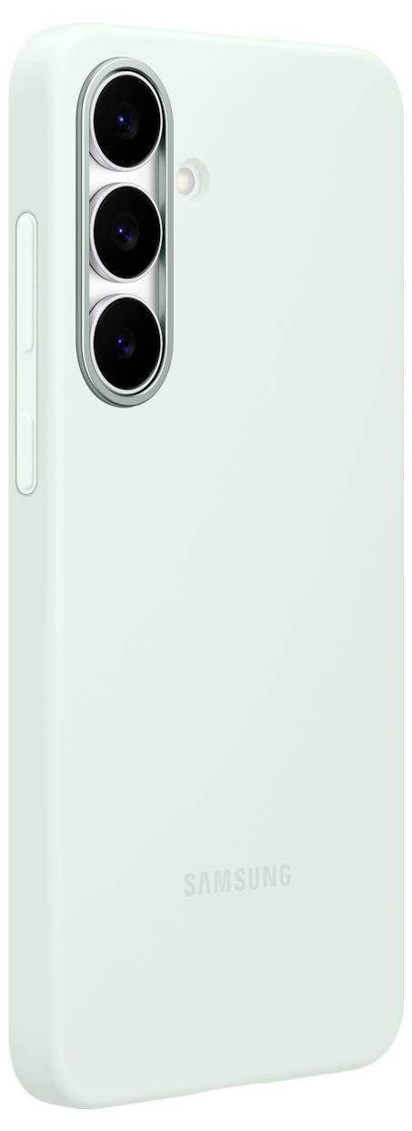 Eine hellgrüne Handyhülle für ein Samsung-Gerät, mit Aussparungen für drei Kameraobjektive und einen Blitz auf der Rückseite.