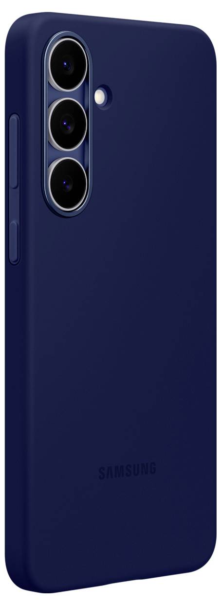 Ein marineblauer Smartphone-Gehäuse mit drei Kameraobjektiven, die auf der Rückseite präsentiert werden.