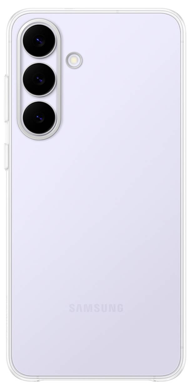 Ein Smartphone mit weißer Rückseite, das drei vertikal auf der linken Seite angeordnete Rückkameras und einen LED-Blitz daneben aufweist.