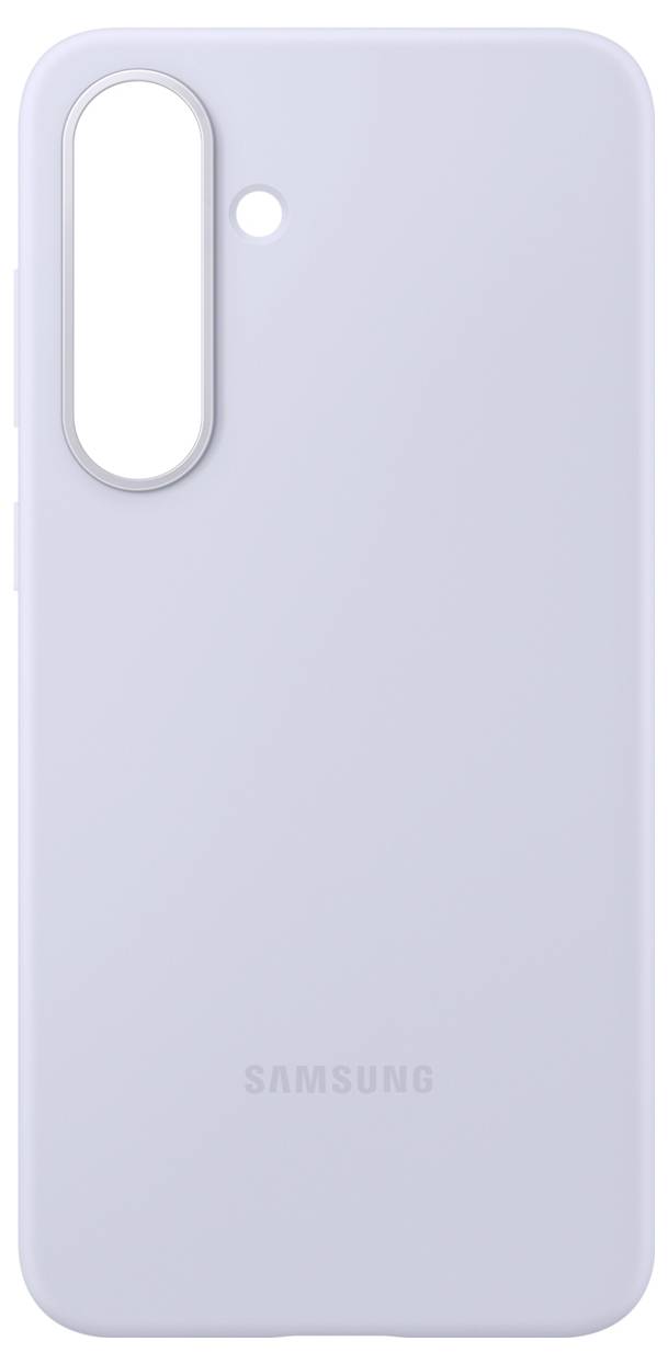 Hellblauer Samsung-Handyhülle mit Kameraausschnitt und Logo in der Nähe des unteren Randes.