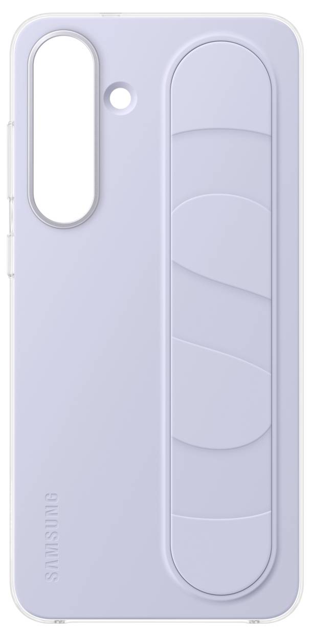 Eine hellviolette Samsung-Handyhülle mit einer strukturierten Griffoberfläche auf der Rückseite, entwickelt für einen verbesserten Halt und ausgestattet mit präzisen Aussparungen für die Kamera.