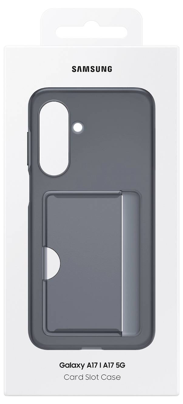 Eine Handyhülle mit Kartenfach, entwickelt für Samsung Galaxy A17 / A17 5G, in Originalverpackung präsentiert.