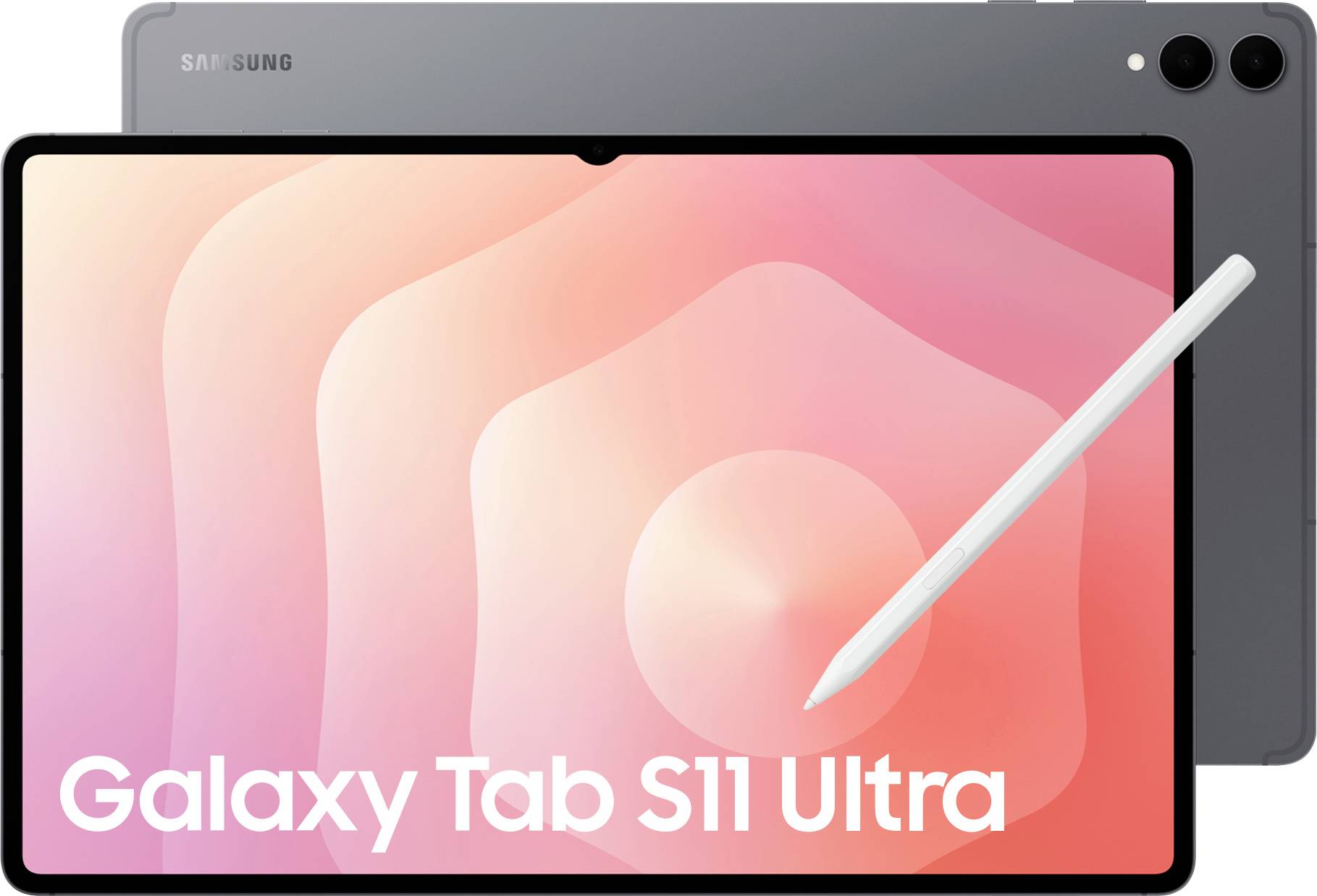 Samsung Galaxy Tab S11 Ultra Tablet mit angehängtem S Pen vor einem Verlaufshintergrund, der sein elegantes Design präsentiert.