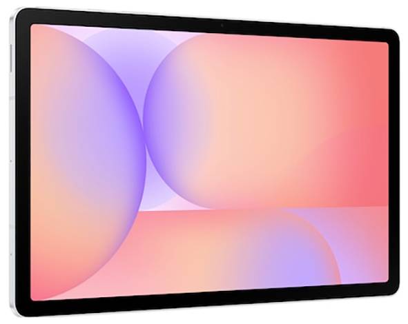 Ein Tablet mit einem schwarzen Rand, der einen Verlaufshintergrund aus rosa, orangen und lila kreisförmigen Formen zeigt.