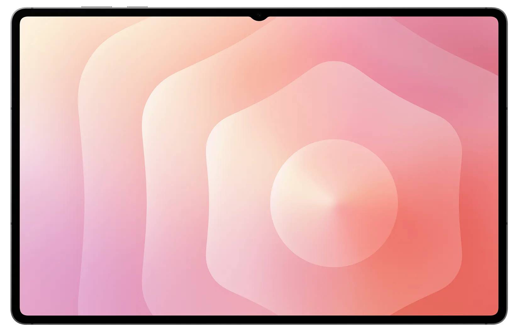 Eine Tablette, die einen Verlaufshintergrund mit konzentrischen Mustern in Schattierungen von Rosa und Orange zeigt, die einen beruhigenden visuellen Effekt erzeugen.