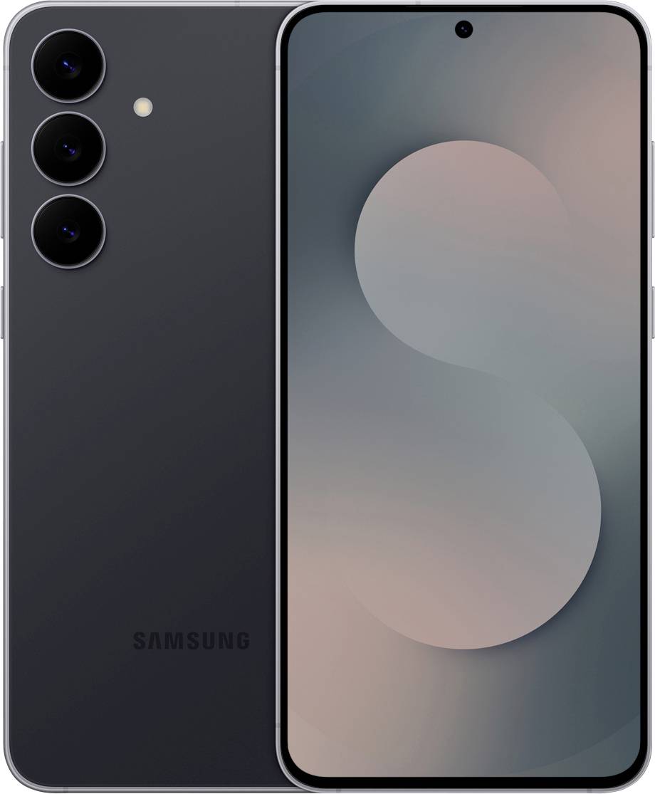 Front- und Rückansicht eines Smartphones mit dreifacher Rückkamera und Vollbilddisplay, das ein schlankes Design präsentiert.