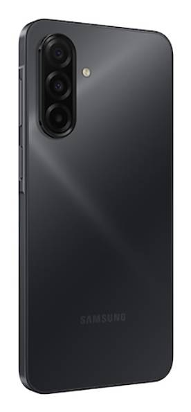Ein schlankes, schwarzes Smartphone mit dreifacher Kameraanordnung auf der Rückseite. Das Design ist minimalistisch und zeigt den Namen der Marke.