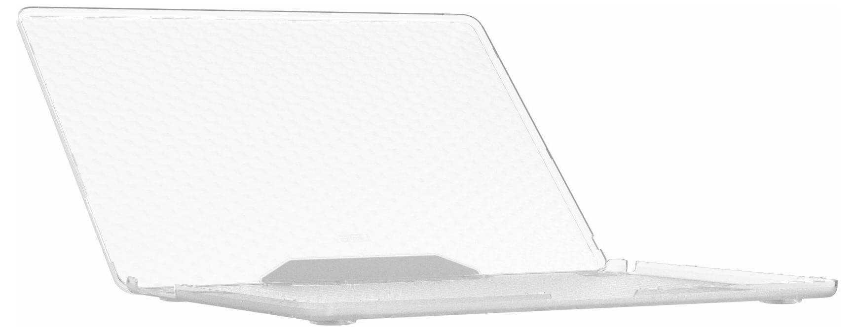 Eine dünne, durchsichtige, offene Laptoptasche aus transparentem Material, die entwickelt wurde, um einen Laptop zu schützen, ohne sein Aussehen zu verdecken.