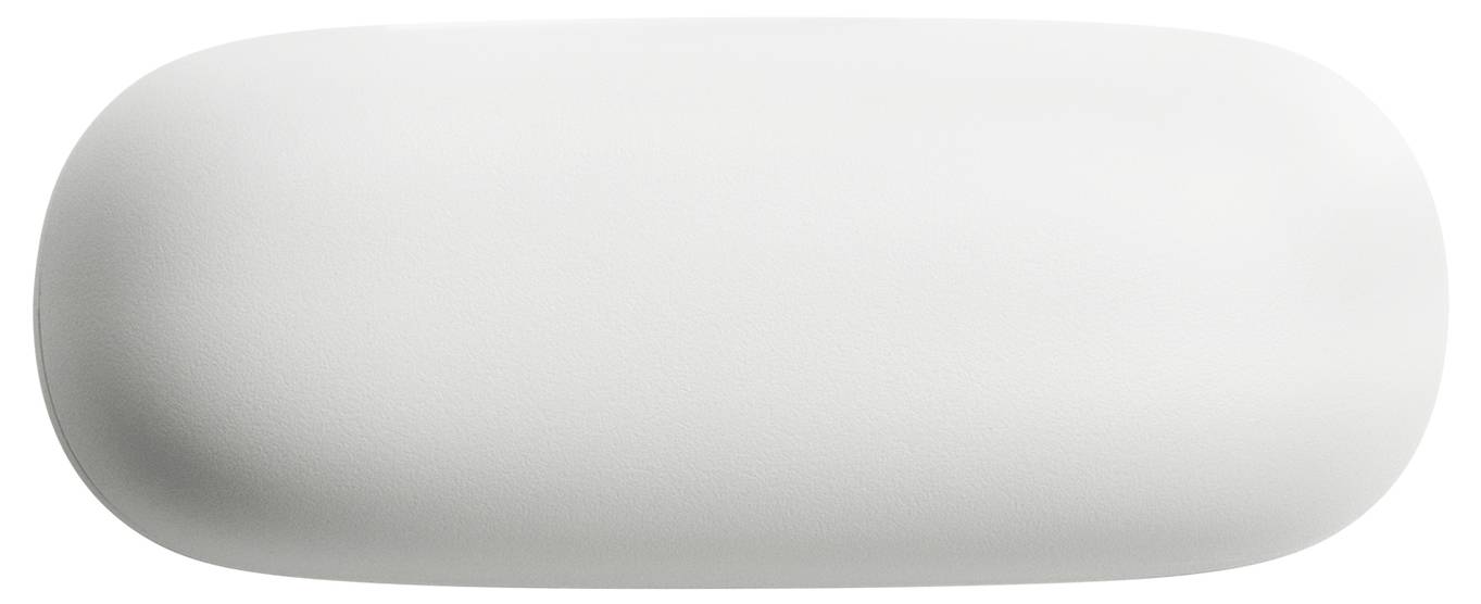 Eine einfache, weiße, oval geformte Pille, von oben betrachtet.