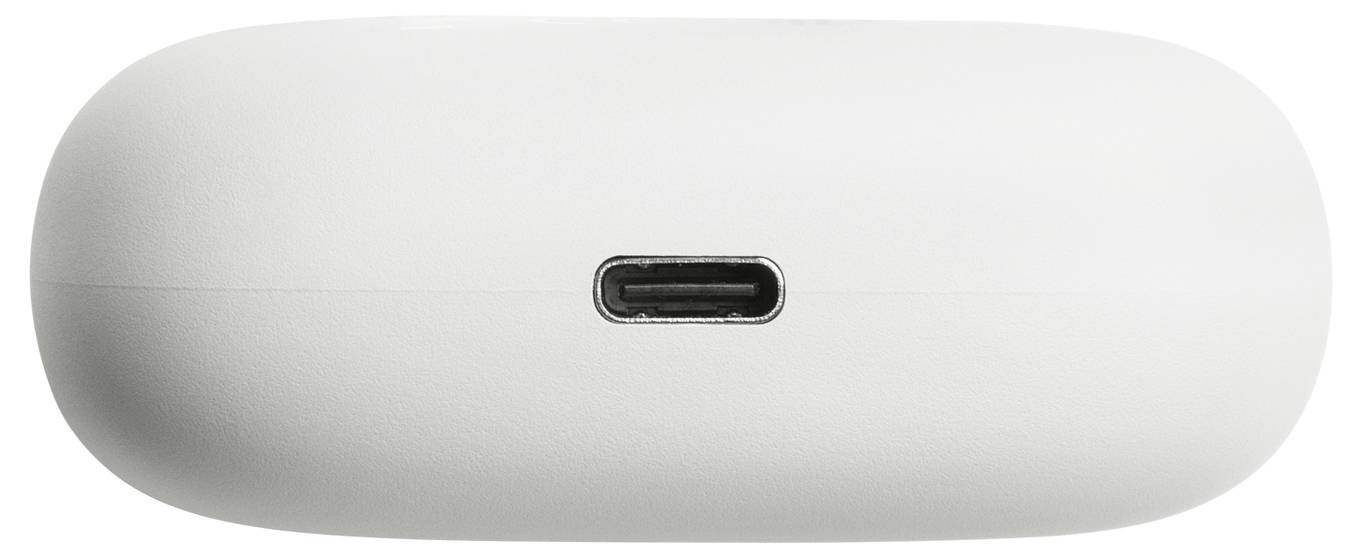 Weißer Ladeetui mit einem USB-C-Anschluss in der Mitte der Vorderseite.