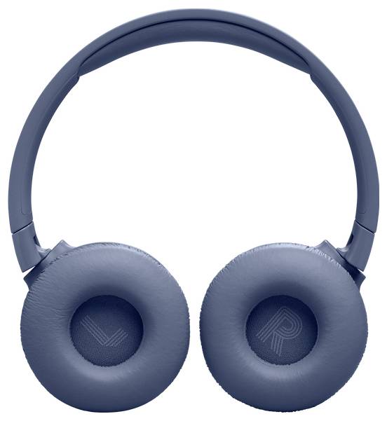Blaue Over-Ear-Kopfhörer mit L und R im Inneren der Ohrmuscheln zur Orientierung von links und rechts.