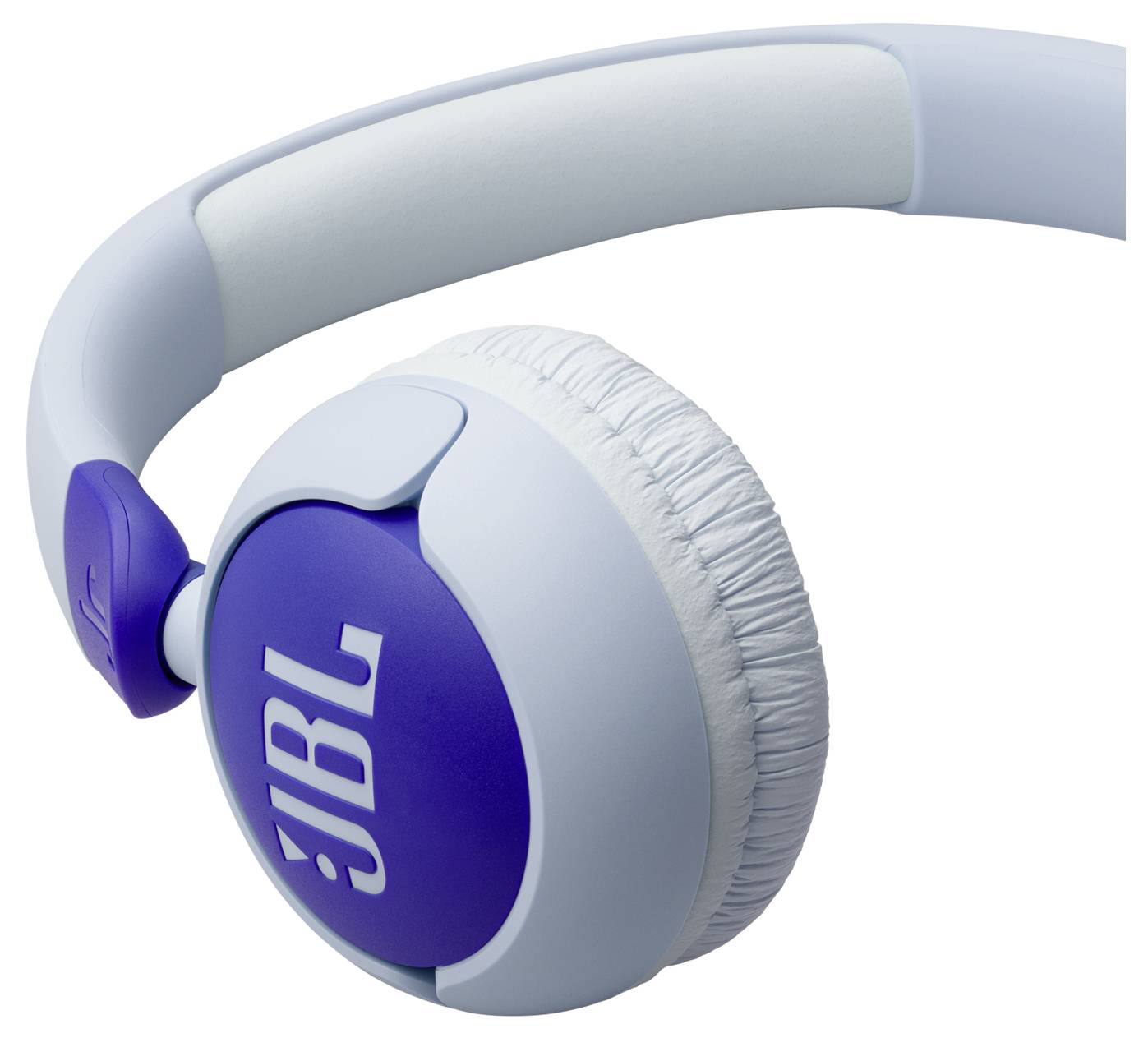 Hellblaue JBL-Kopfhörer mit gepolsterten Ohrmuscheln und verstellbarem Kopfbügel.