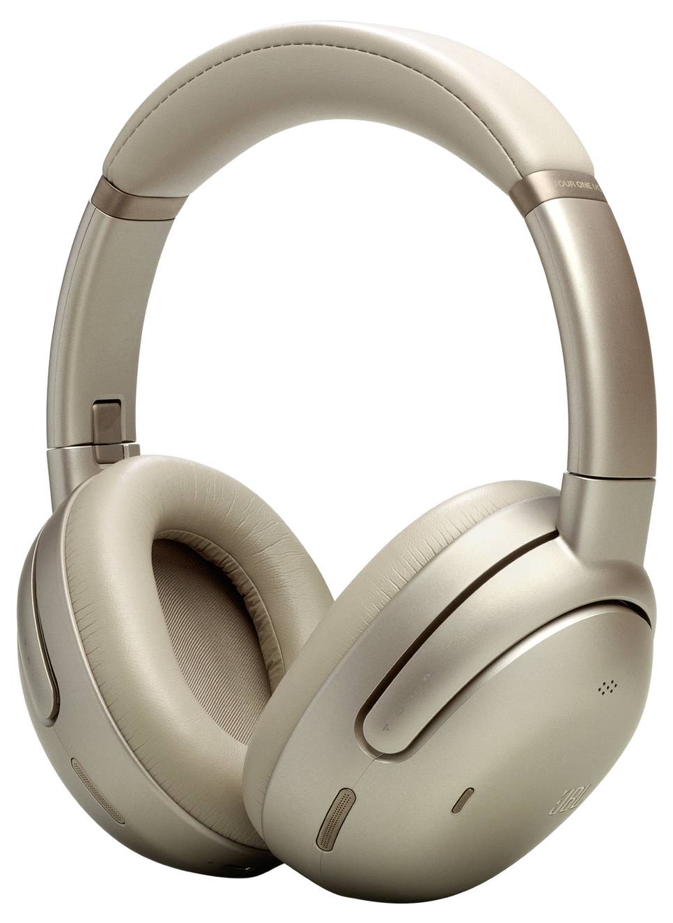 Over-Ear-Kopfhörer kabellos in Beige mit gepolsterten Ohrmuscheln und verstellbarem Kopfbügel, entwickelt für Komfort und Geräuschunterdrückung.