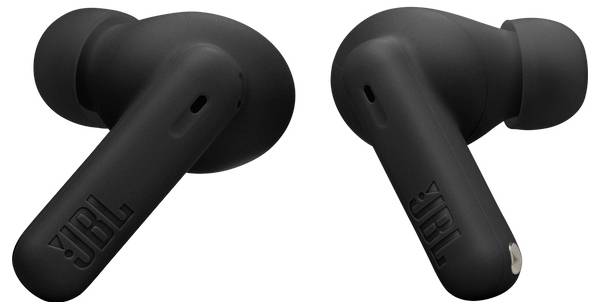 Schwarze kabellose In-Ear-Kopfhörer mit 'JBL' Logo, ausgestattet mit einem stromlinienförmigen Design für einen optimalen Sitz im Ohr, ideal für immersive Audioerlebnisse.