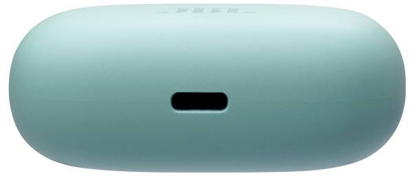 Ein türkisfarbenes, ovales Gerät mit einem kleinen rechteckigen Schlitz an der Vorderseite.