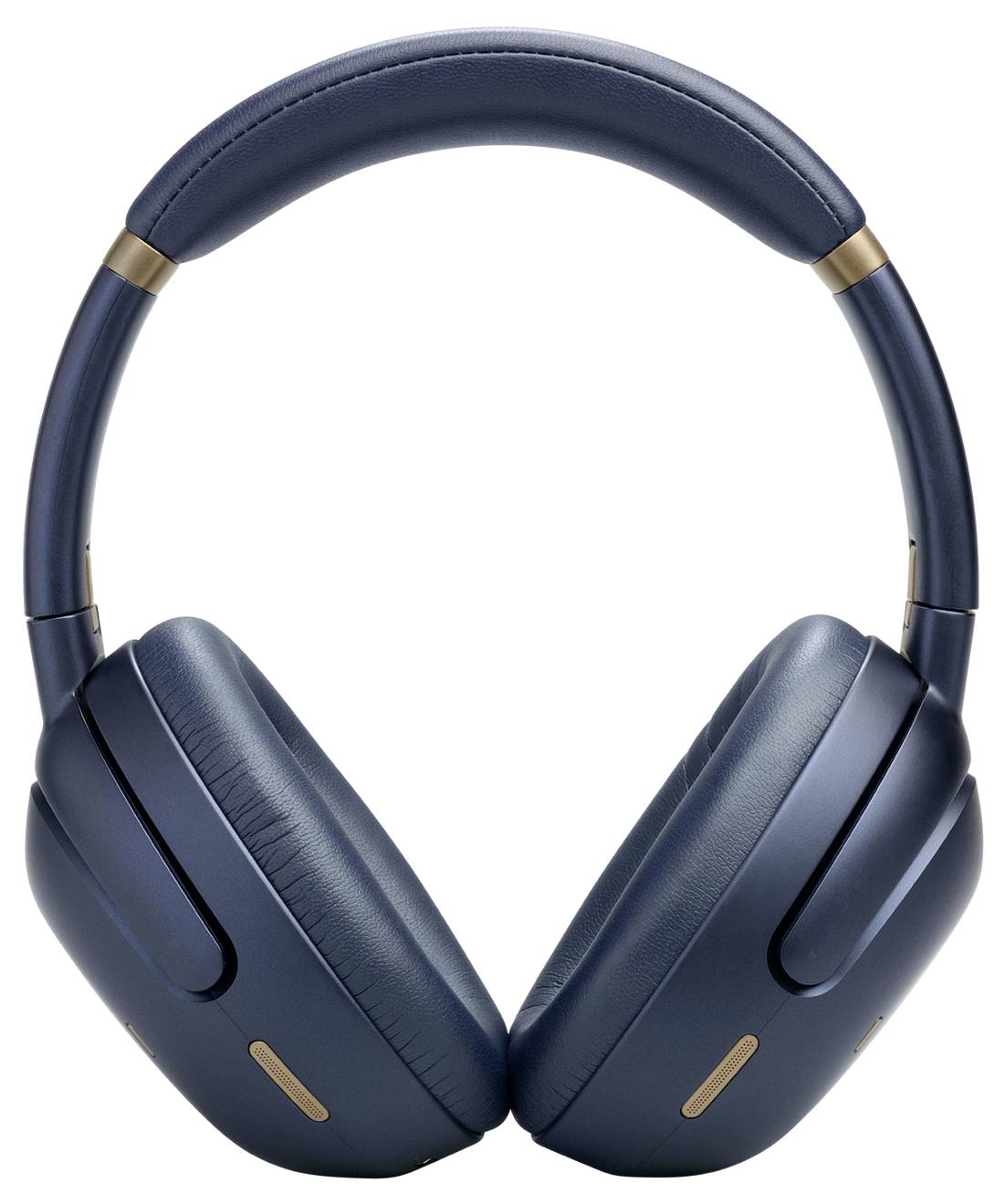 Marineblaue Over-Ear-Kopfhörer mit gepolstertem Kopfbügel und Goldakzenten, entwickelt für Komfort und ein hochwertiges Audioerlebnis.