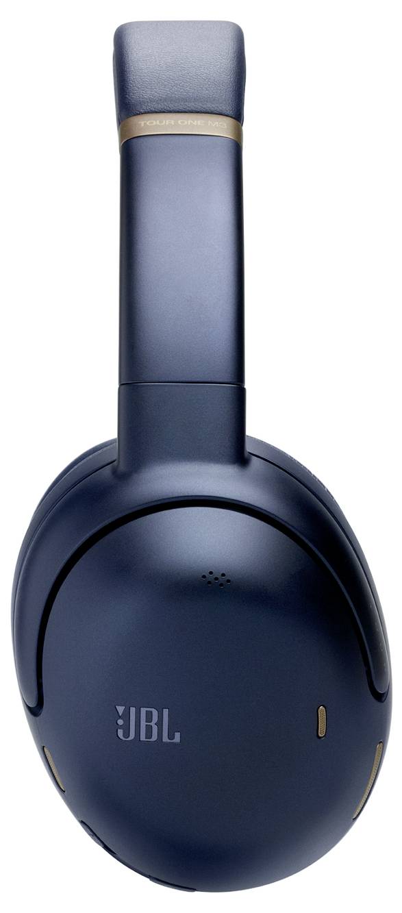 Dunkelblauer Over-Ear-Kopfhörer, Seitenansicht von links, mit JBL-Logo.