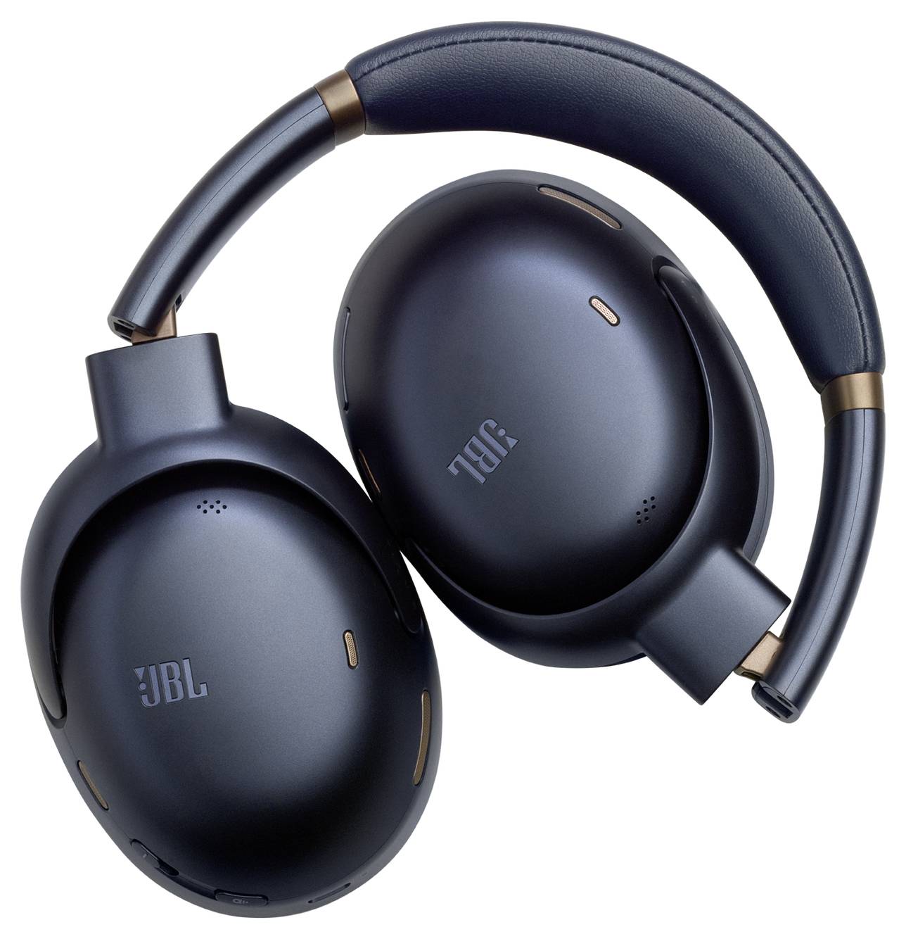 Schwarze JBL Over-Ear-Kopfhörer mit elegantem Design, ausgestattet mit gepolstertem Kopfbügel und ovalen Ohrmuscheln, leicht geöffnet positioniert.