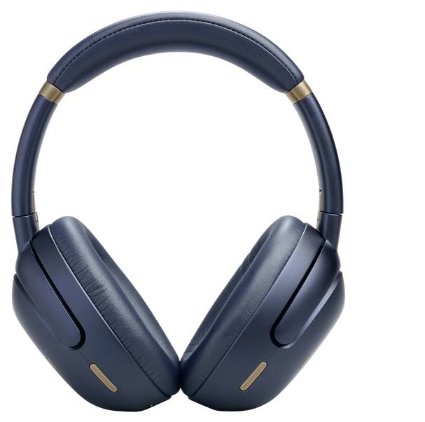 Ein Paar moderne Over-Ear-Kopfhörer in Dunkelblau mit gepolsterten Ohrmuscheln und Kopfbügel.