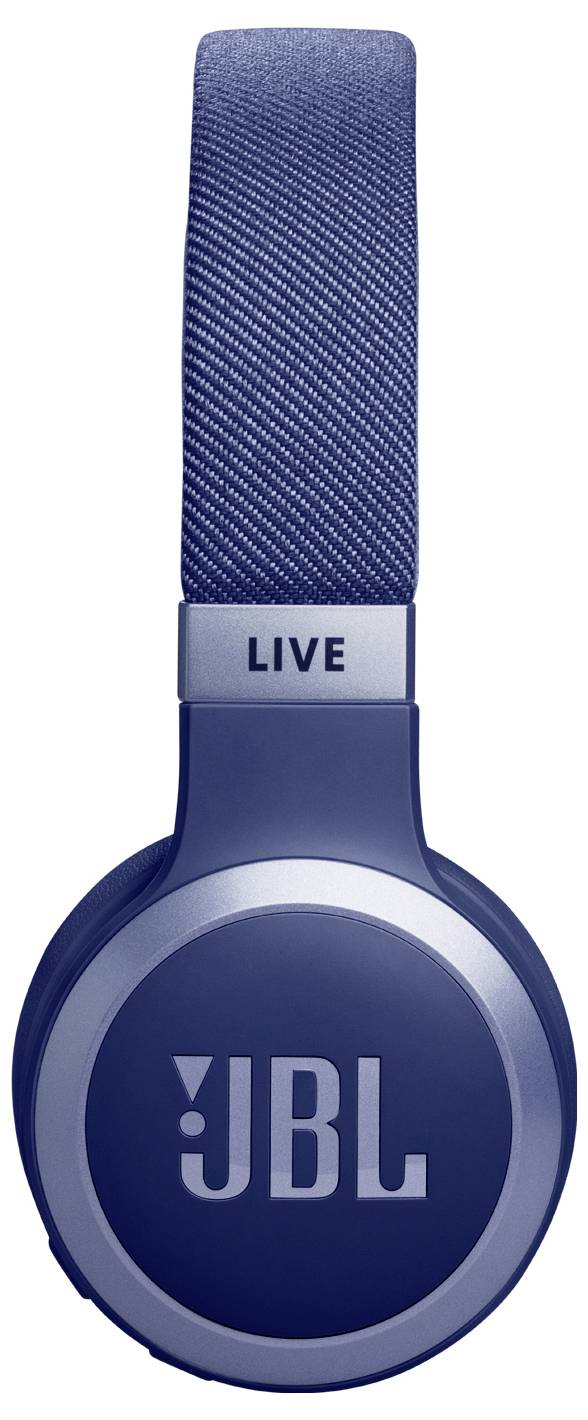 Blaue Over-Ear JBL-Kopfhörer mit einem strukturierten Kopfbügel und 'LIVE'-Schrift am Gelenk.