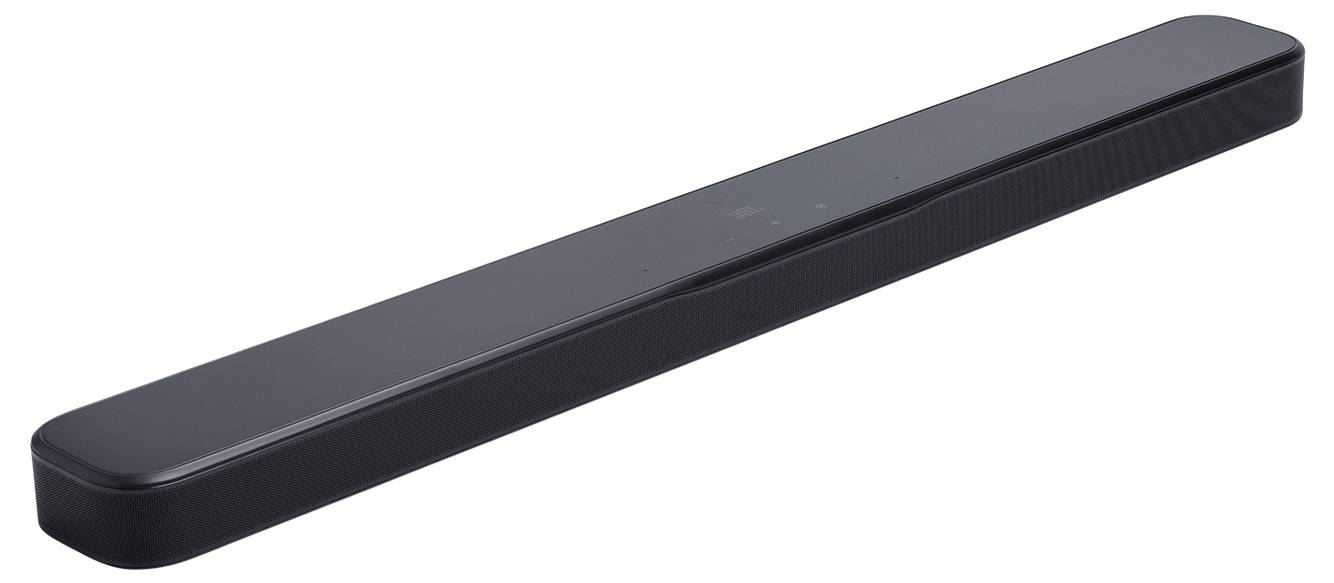Eine schlanke, schwarze Soundbar mit minimalistischem Design, die für die Verbesserung von TV- oder Heimaudiosystemen entwickelt wurde.