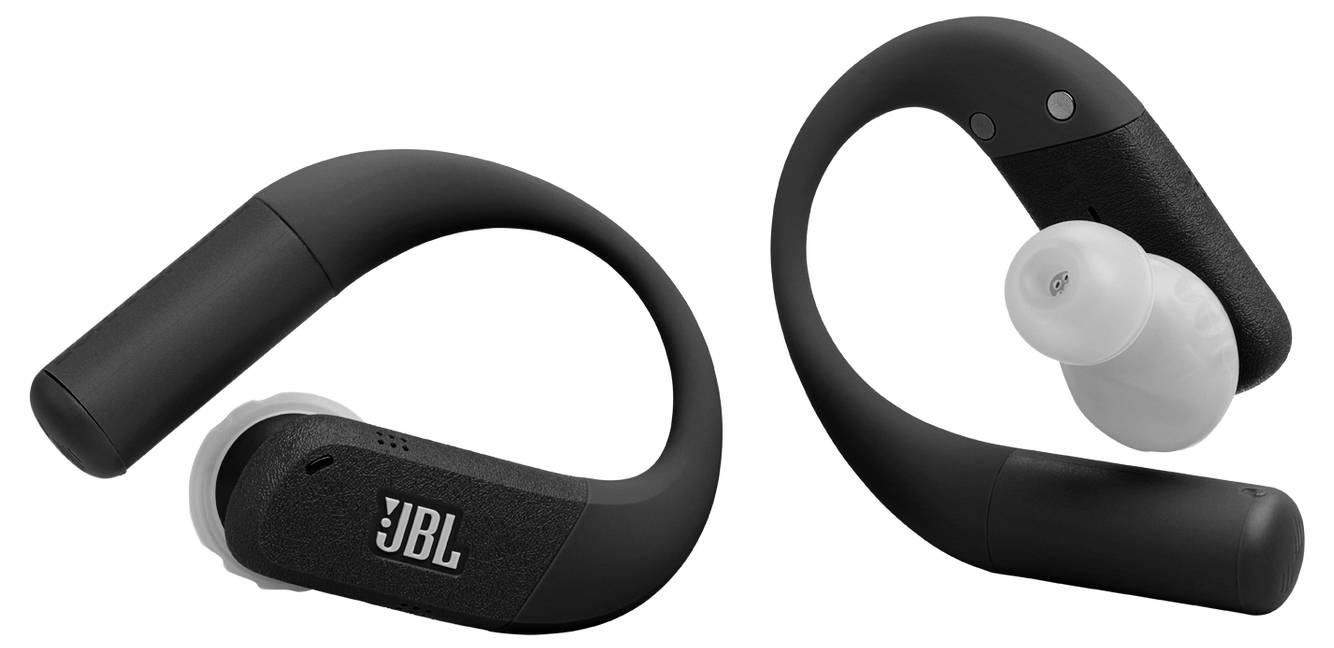 JBL Schwarze In-Ear-Wireless-Ohrhörer mit Haken-Design für einen sicheren Halt.