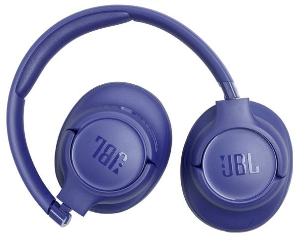 Blaue JBL-Kopfhörer mit gepolsterten Ohrmuscheln und einem gepolsterten Kopfbügel, entwickelt für Komfort und hochwertige Audioqualität.