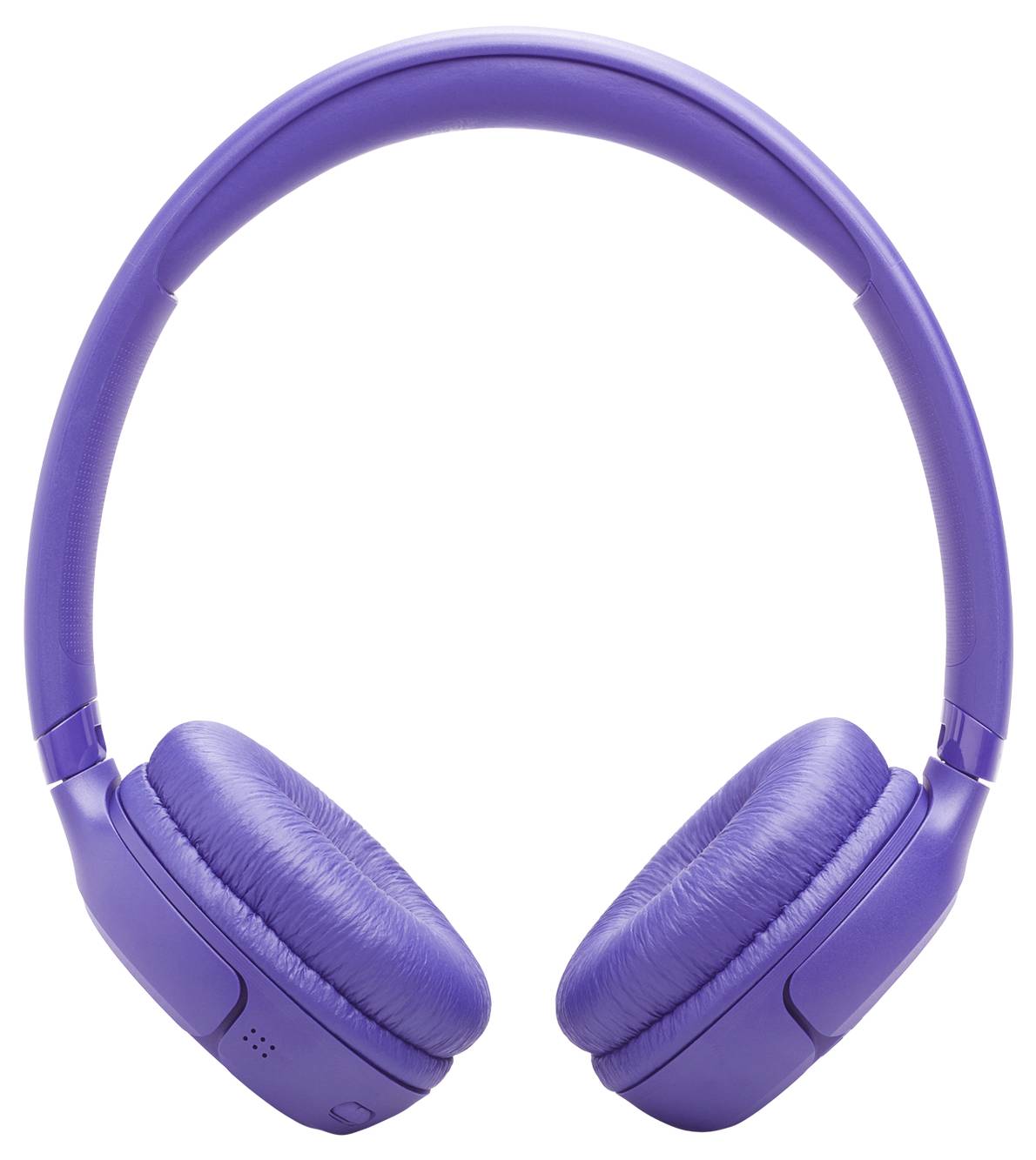 Lila Over-Ear-Kopfhörer von vorne, mit gepolsterten Ohrmuscheln und Kopfbügel.