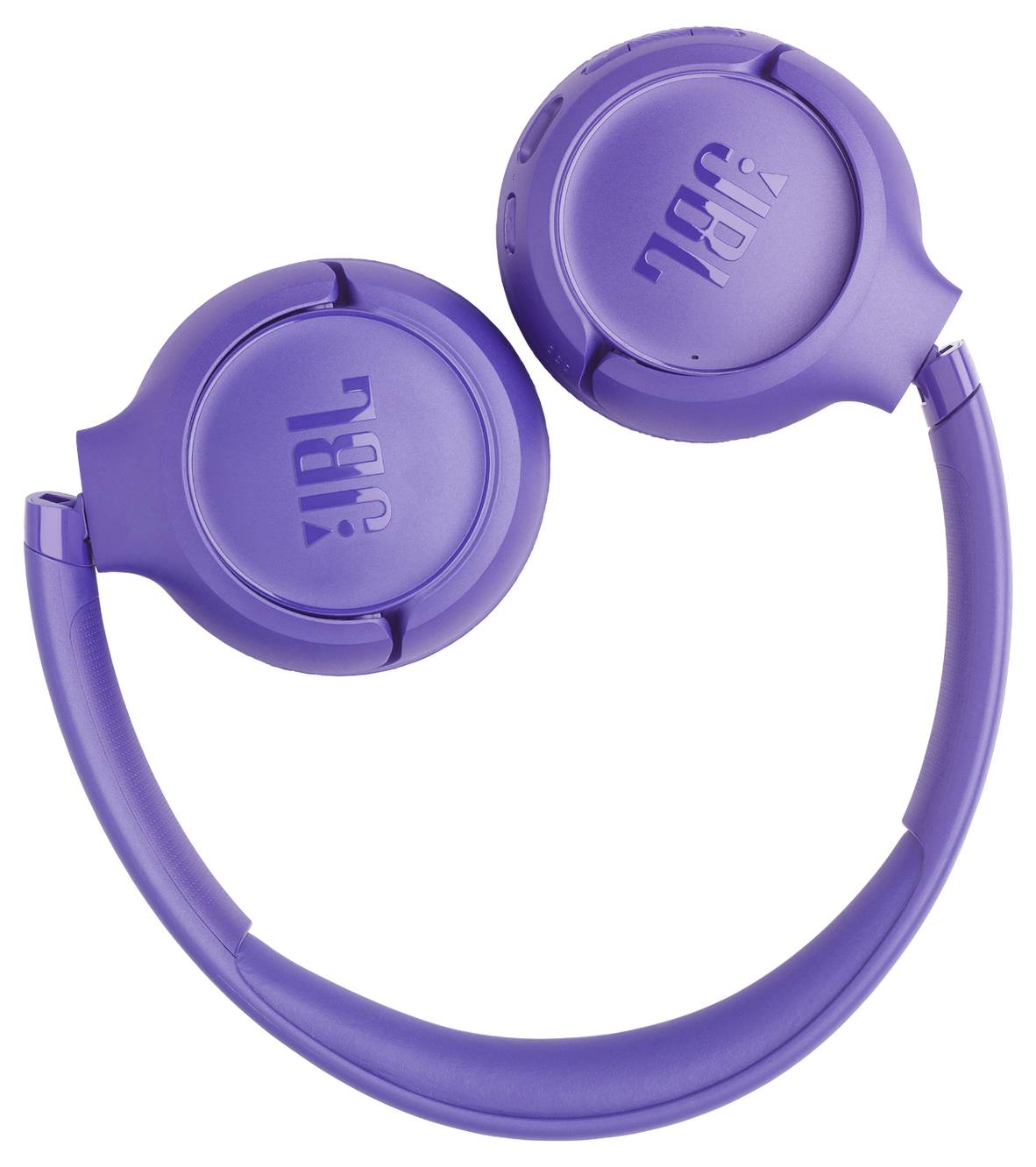Lila Over-Ear-Kopfhörer mit zusammenklappbarem Design, auf jedem Ohrmuschel mit 'JBL'-Logos gebrandmarkt.