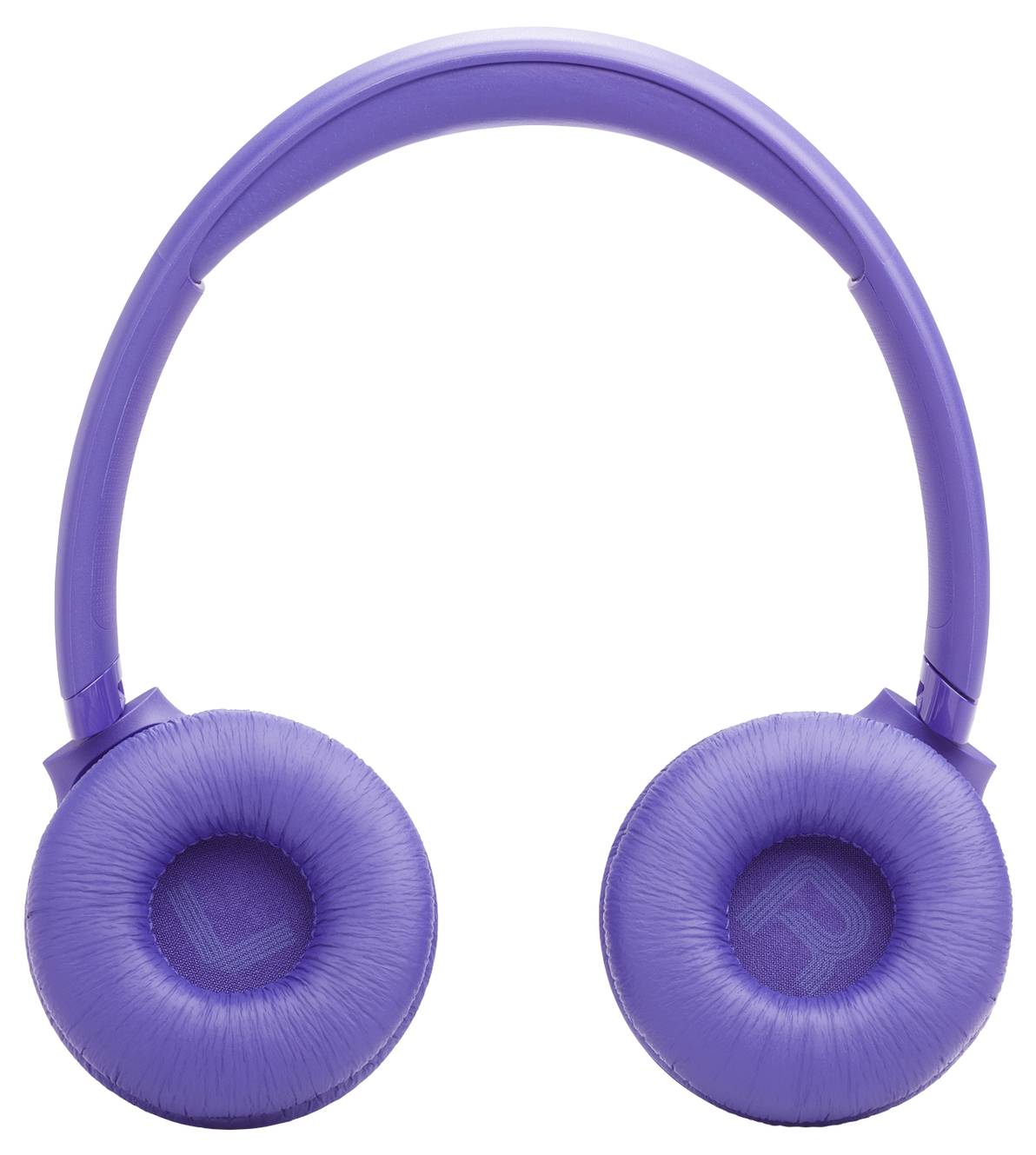 Blaue Over-Ear-Kopfhörer von vorne betrachtet, wobei die gepolsterten Ohrmuscheln mit den Beschriftungen 'L' und 'R' für links und rechts zu sehen sind.