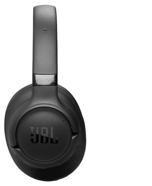 Ein Paar schwarzer Over-Ear-Kopfhörer mit dem sichtbaren Logo „JBL