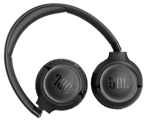 Schwarze kabellose JBL-Kopfhörer mit Klappendesign.