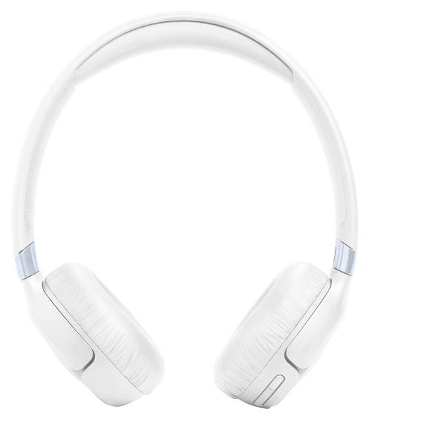 Weiße Over-Ear-Kopfhörer mit schlankem Design, von vorne betrachtet.