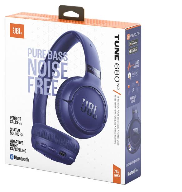 JBL Tune 680 NC Over Ear Kopfhörer Kabellos, Bluetooth®, kabelgebunden Stereo Blau Lautstärkeregelung, Mikrofon-Stummschaltung