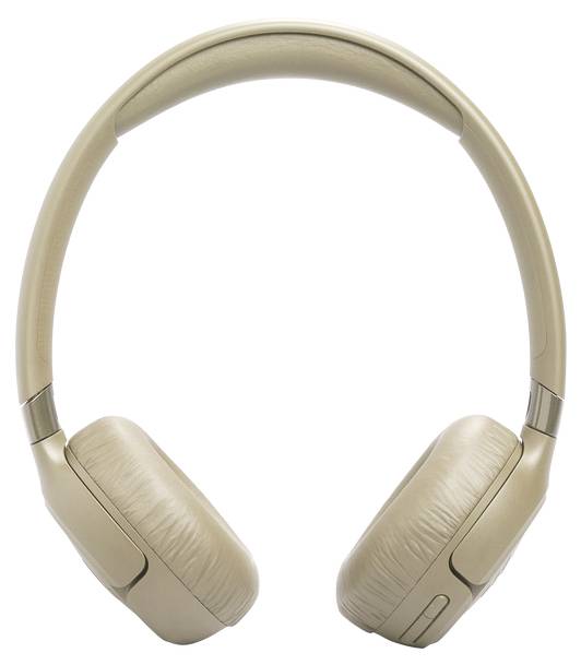 Beige Over-Ear-Kopfhörer, Vorderansicht mit gepolsterten Ohrmuscheln und verstellbarem Kopfbügel.