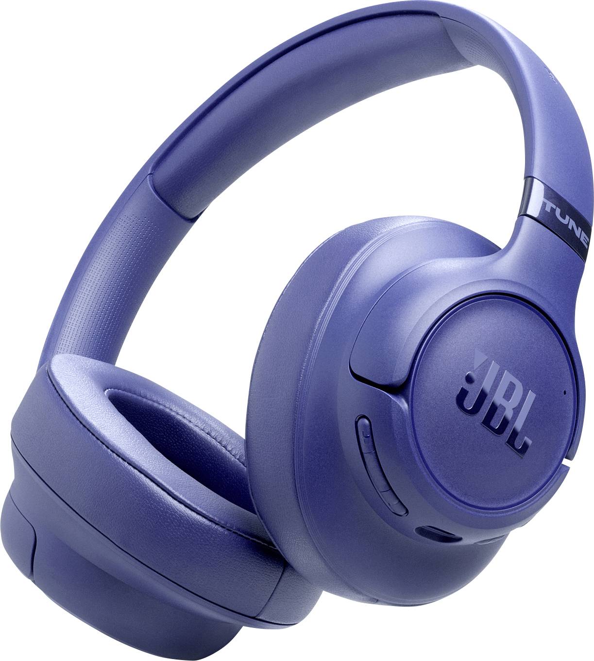 Blaue kabellose Over-Ear-Kopfhörer mit schlankem Design und „JBL